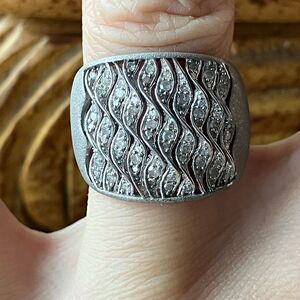 Natural White Diamond Sterling Silver Art Deco Ring Size 7